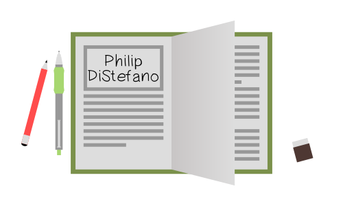 Notebook with my name, Philip DiStefano, over it